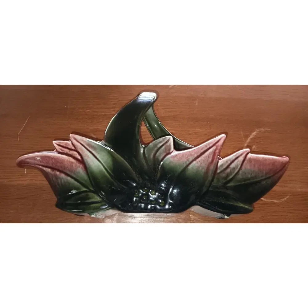 Vintage 1950's Hull Pottery Lotus Planter, Shelf Planter, Pink and Green